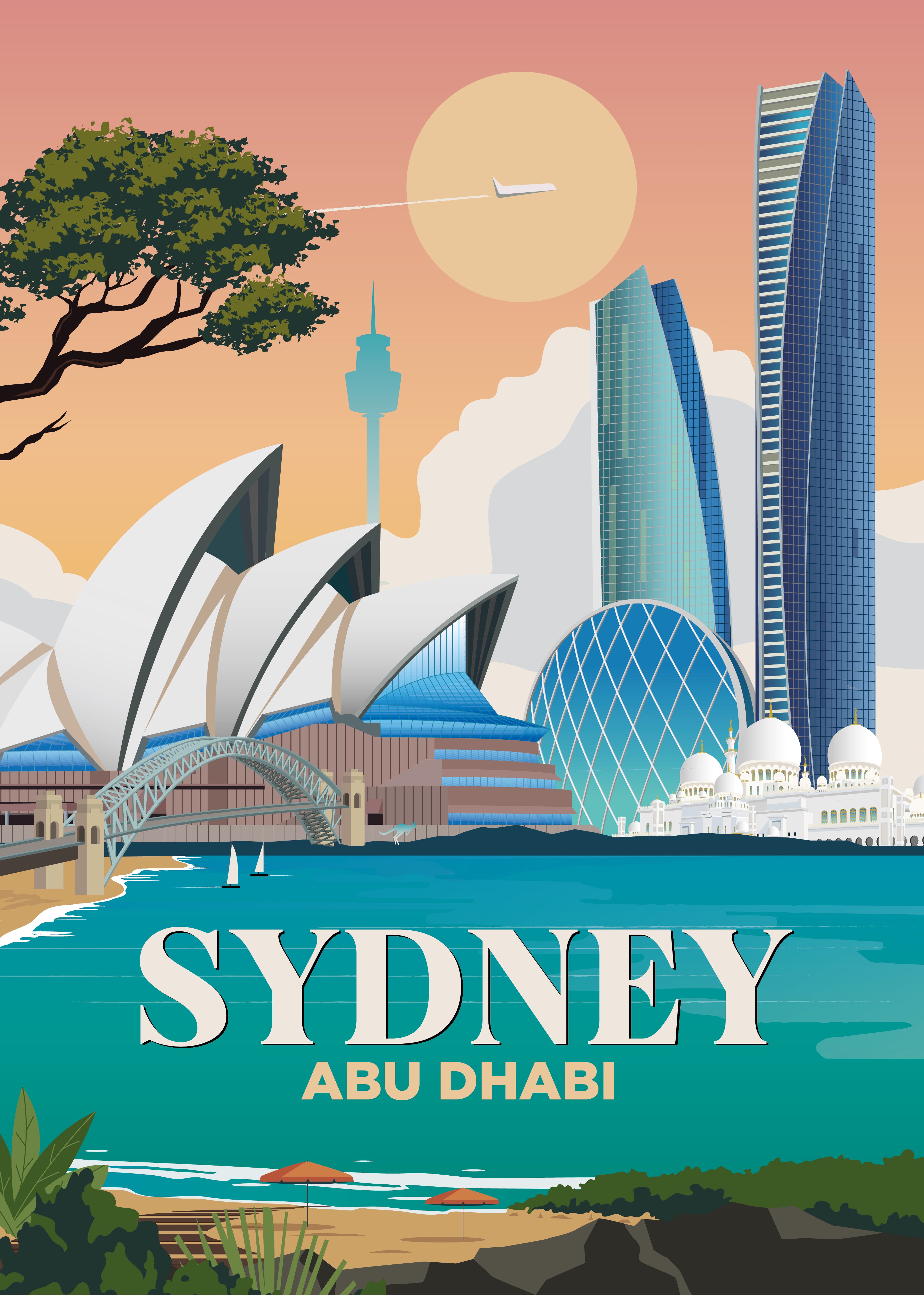 Sydney x Abu Dhabi city skyline wall art print