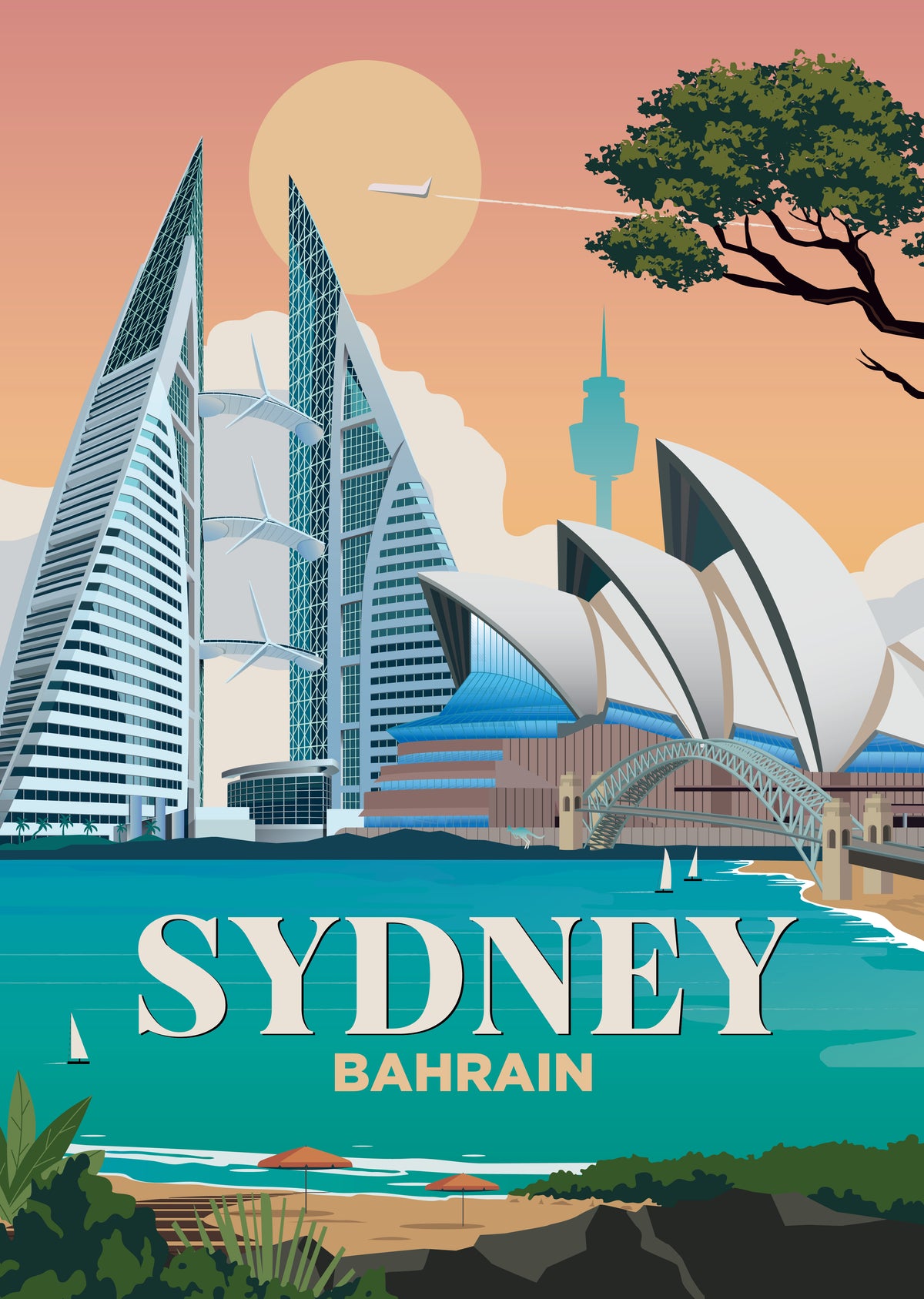 Sydney x Bahrain city skyline wall art print