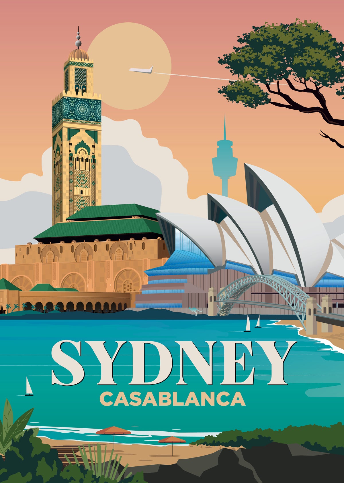 Sydney x Casablanca city skyline wall art print