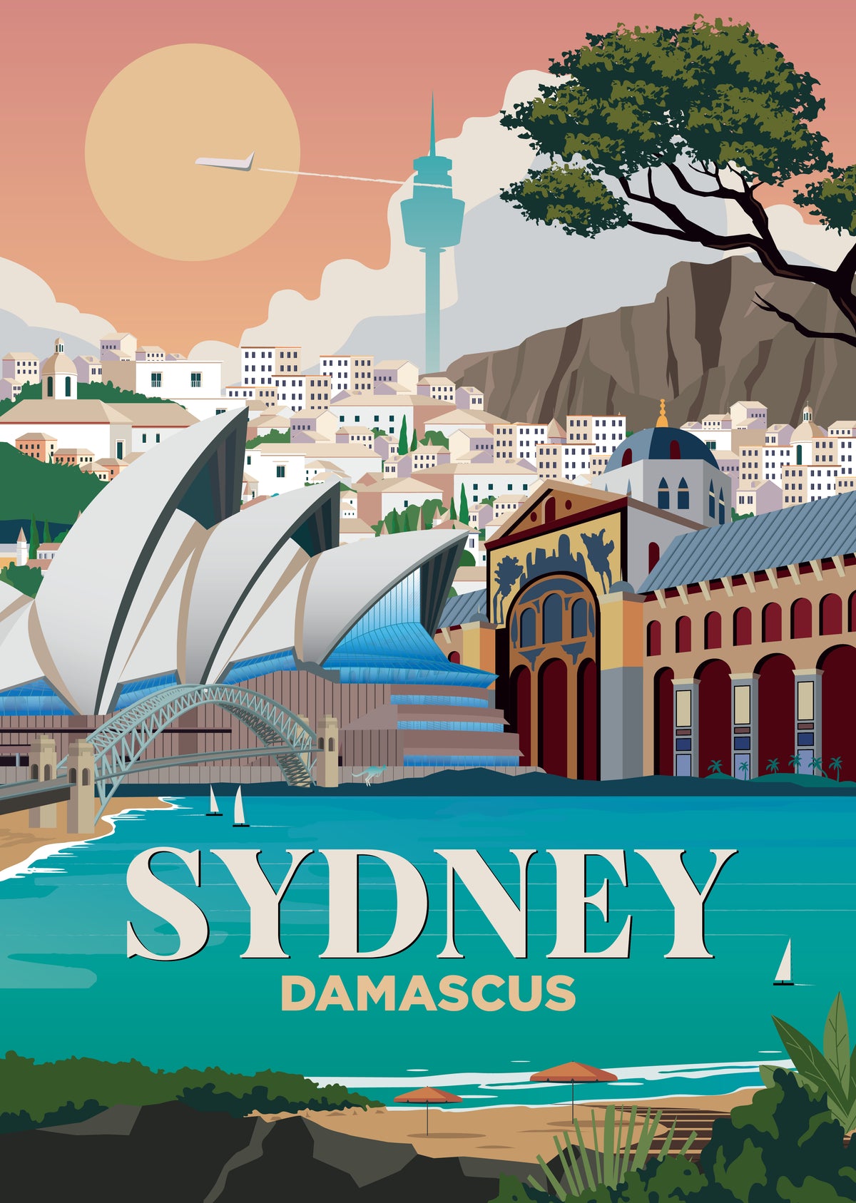 Sydney x Damascus city skyline wall art print
