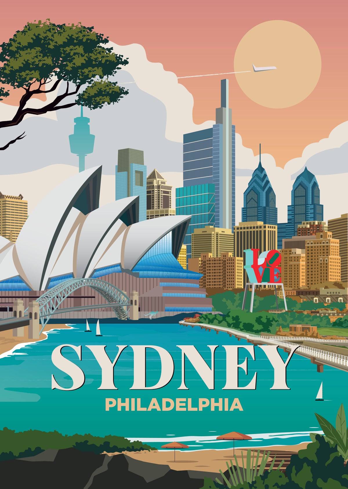 Sydney x Philadelphia city skyline wall art print