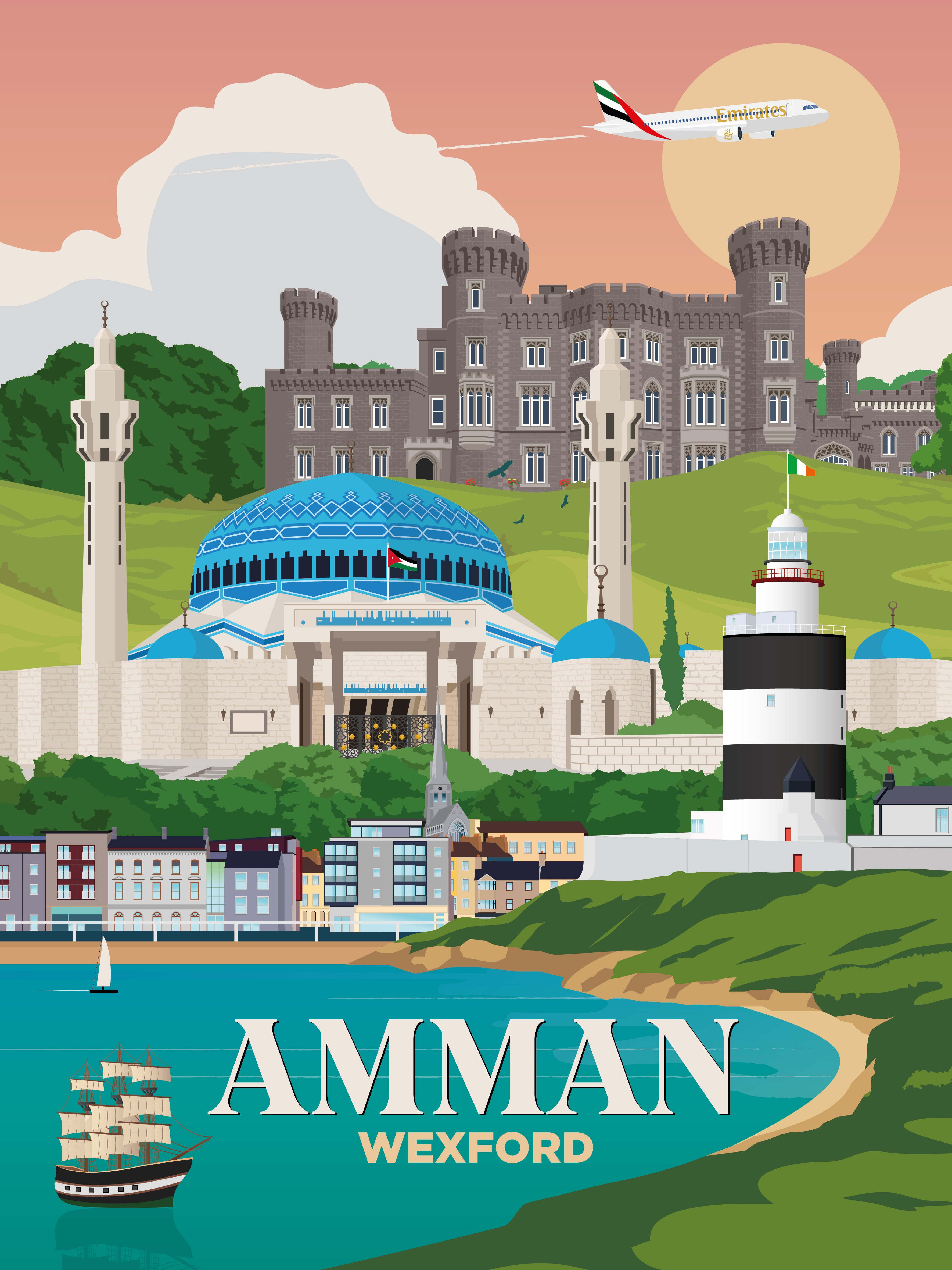 Amman x Wexford city skyline wall art print