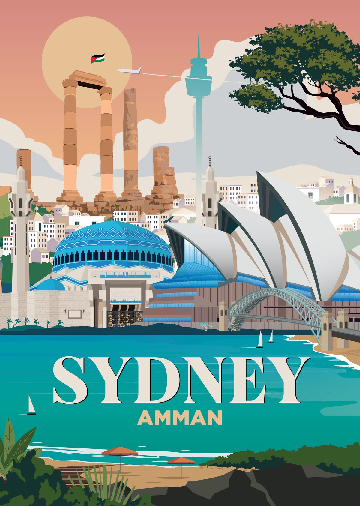 Sydney x Amman city skyline wall art print