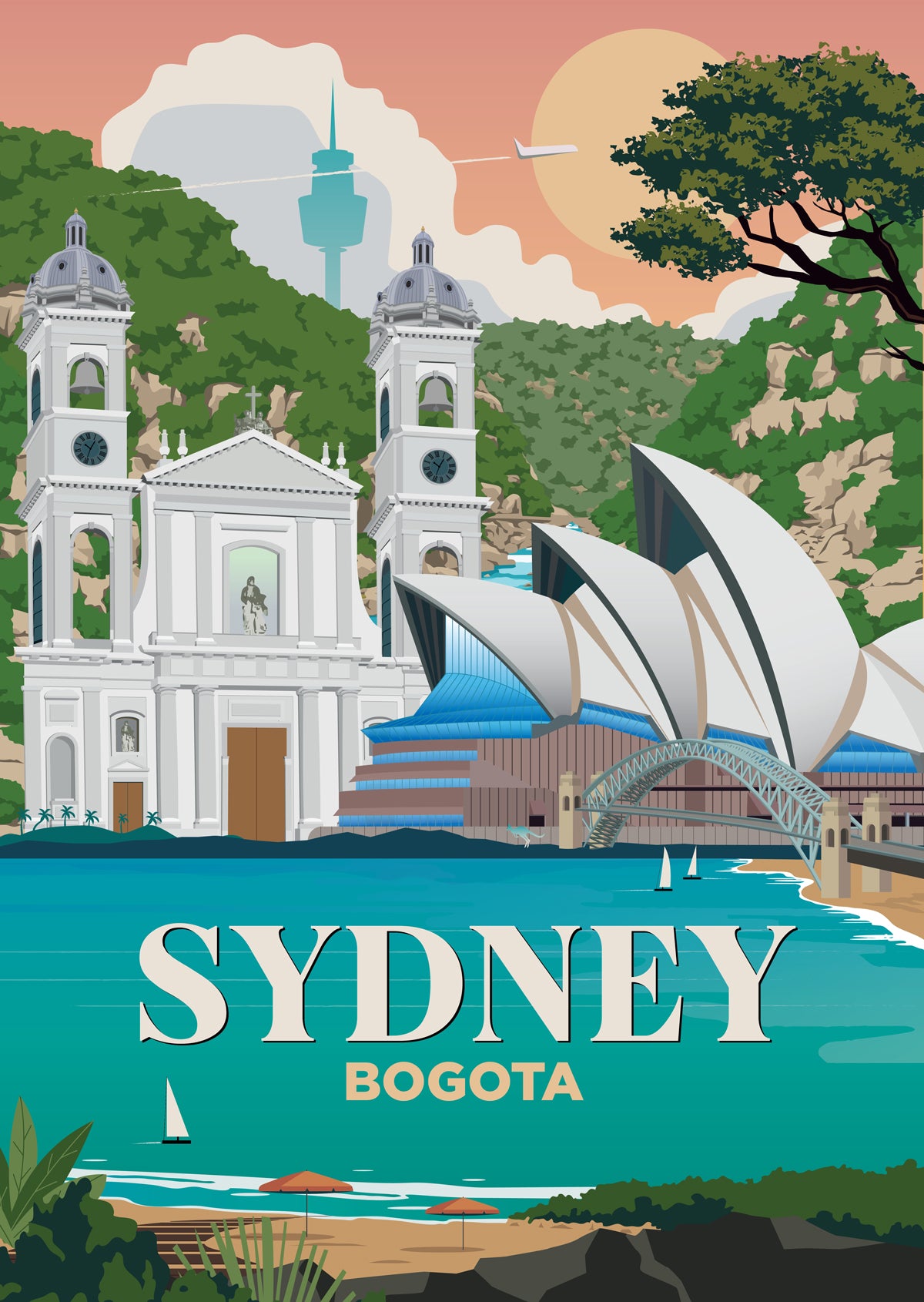 Sydney x Bogota city skyline wall art print