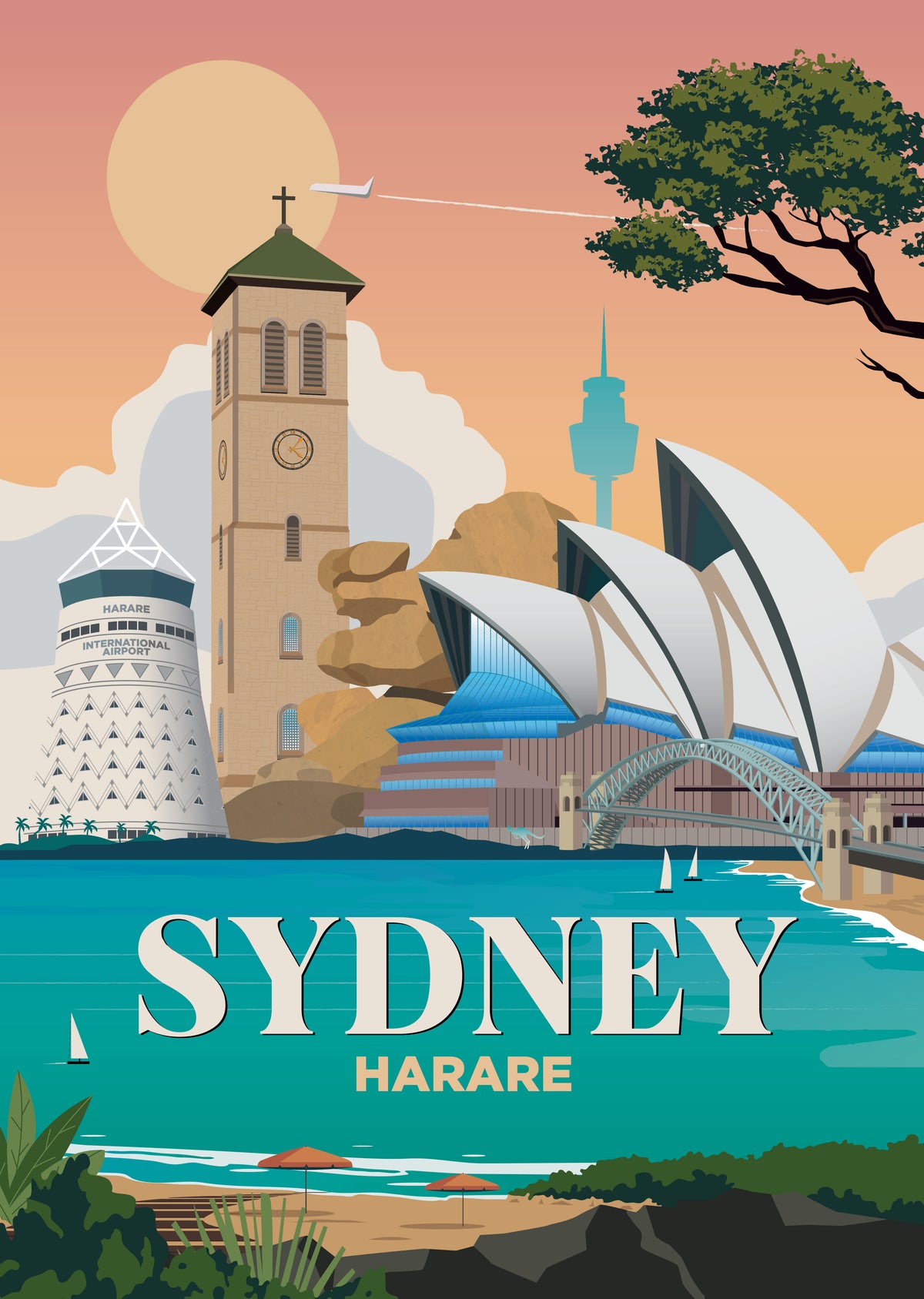 Sydney x Harare city skyline wall art print