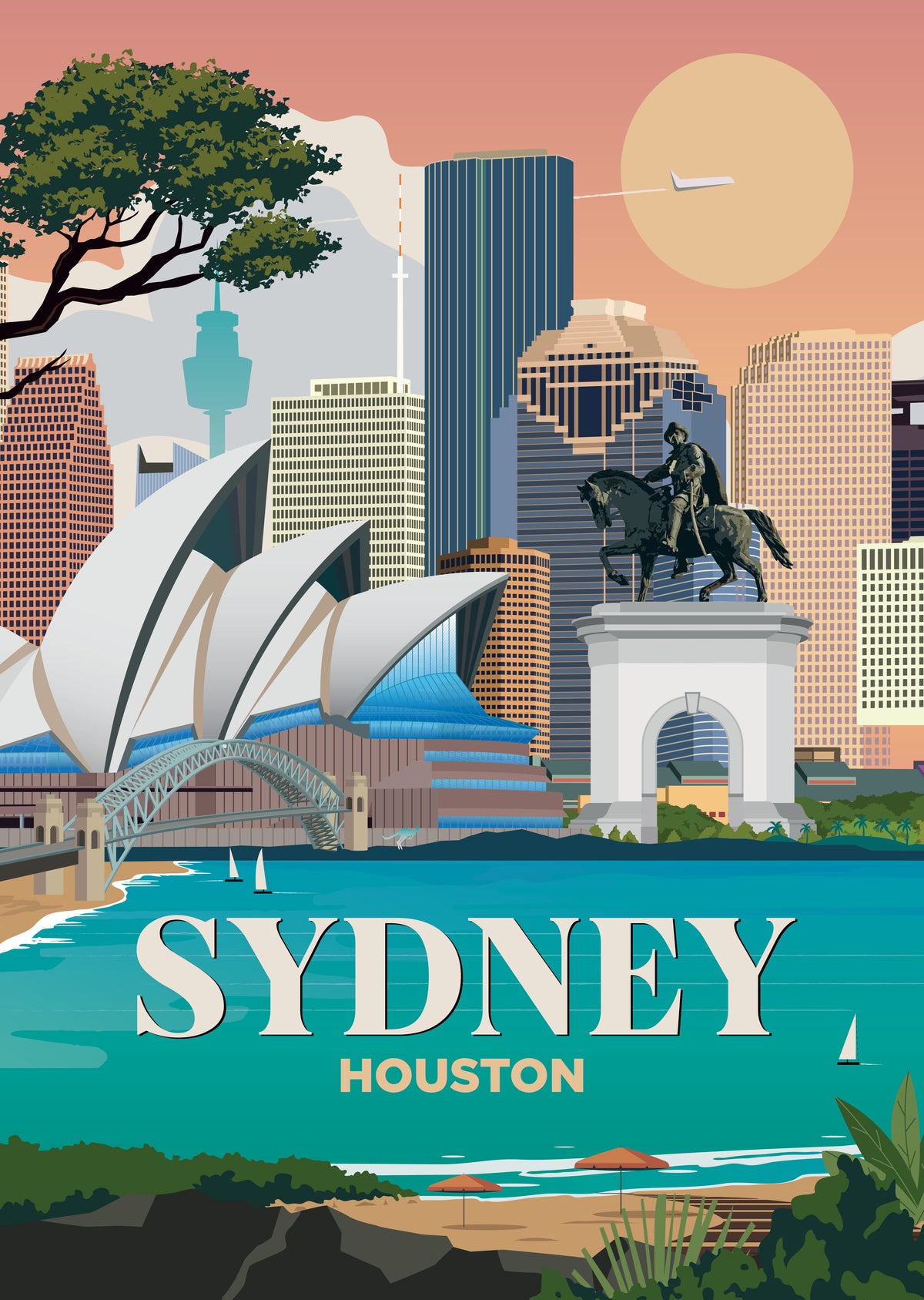 Sydney x Houston city skyline wall art print