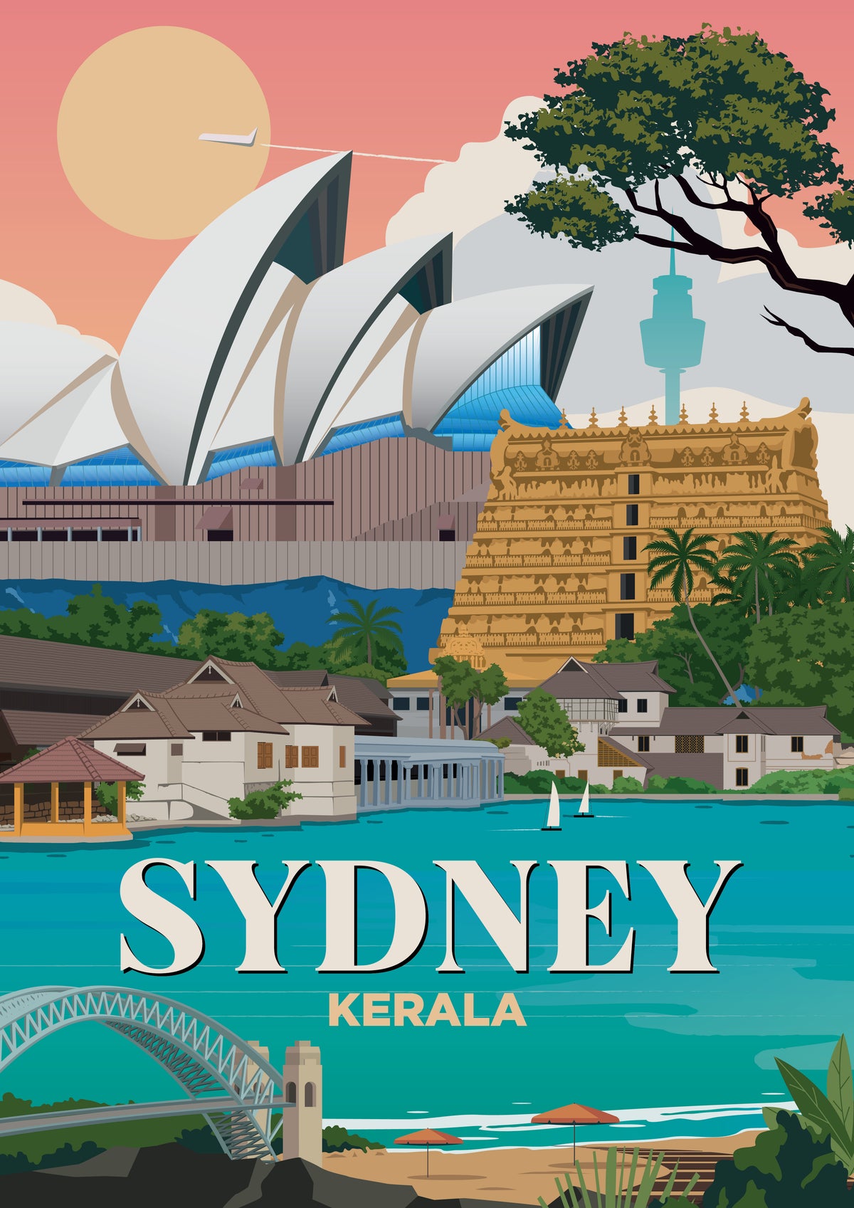 Sydney x Kerela city skyline wall art print