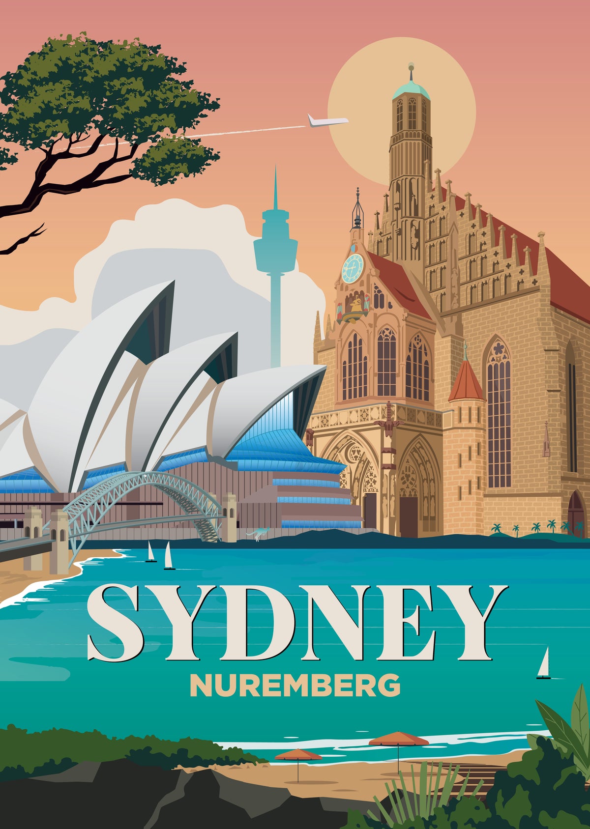 Sydney x Nuremberg city skyline wall art print