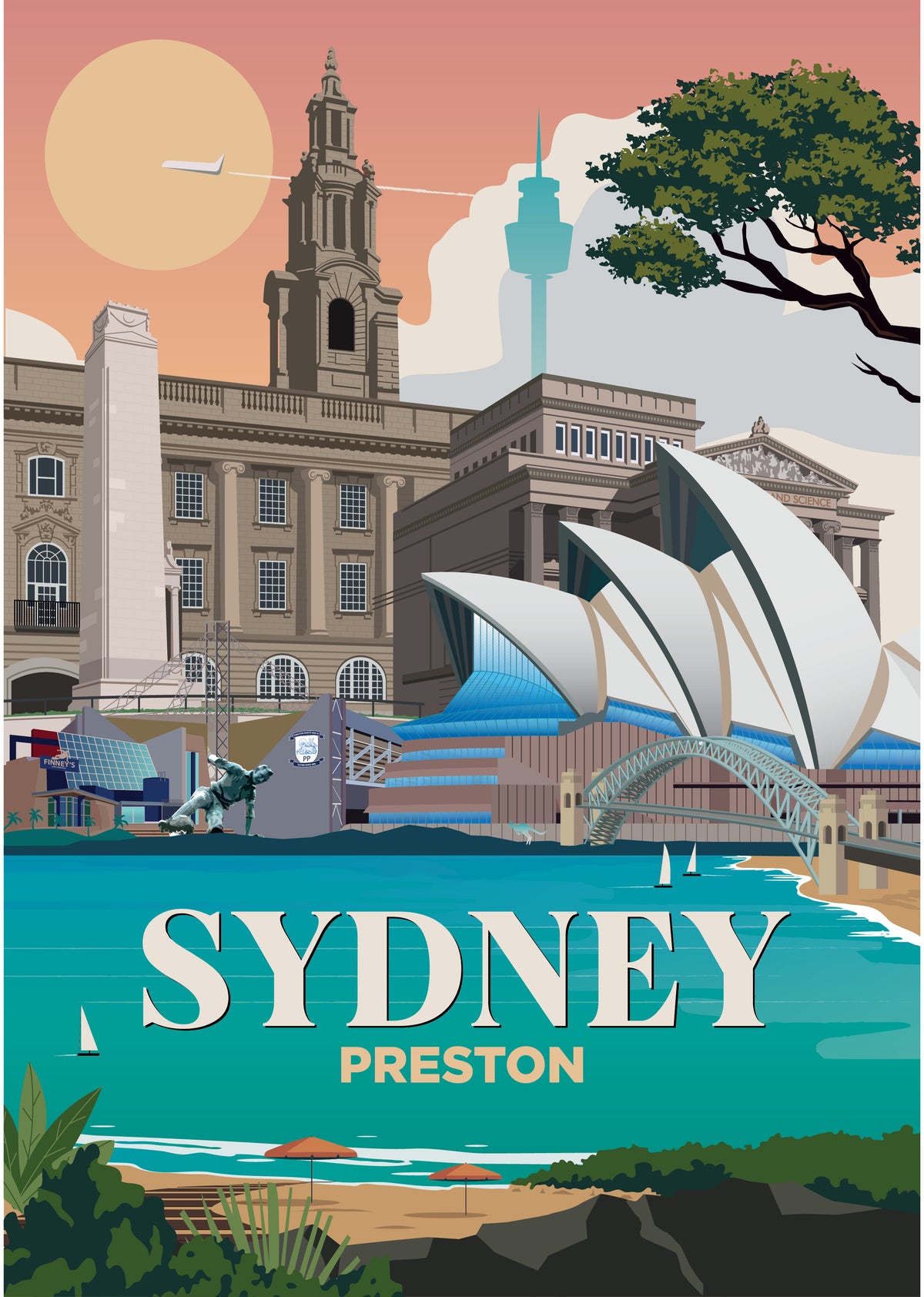 Sydney x Preston city skyline wall art print