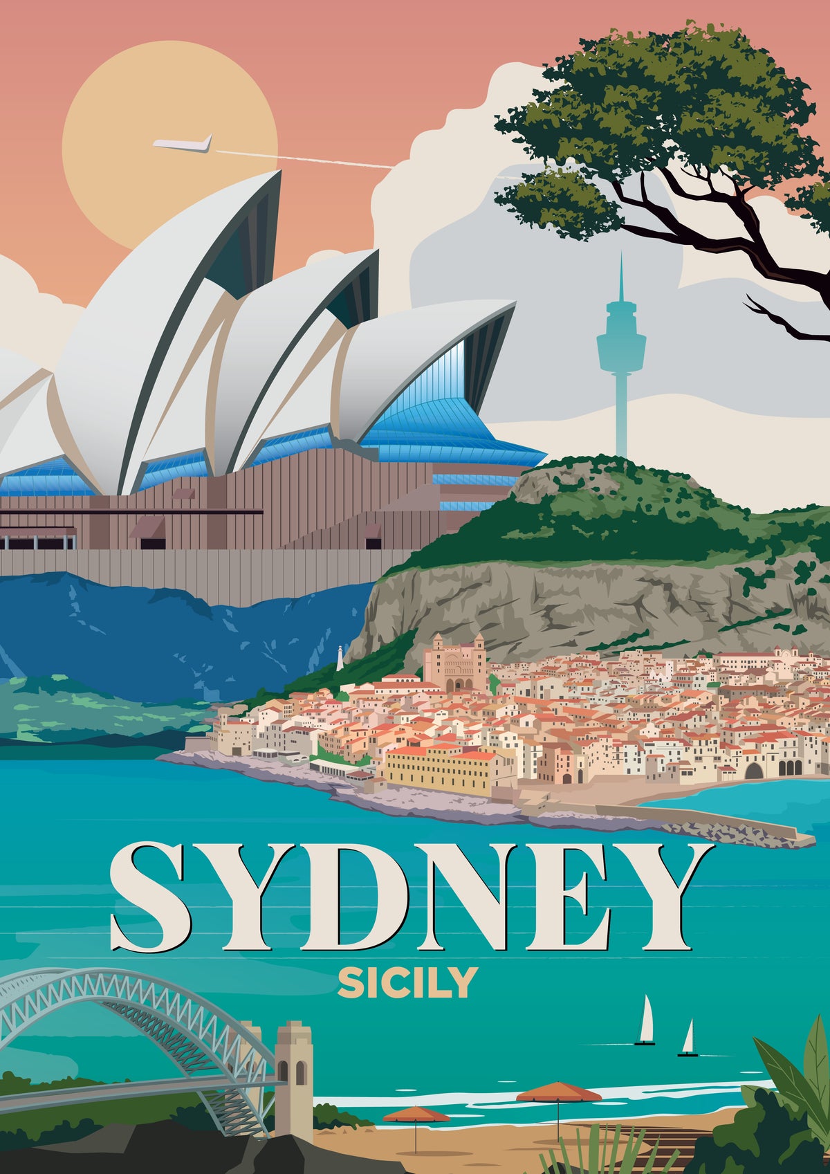 Sydney x Sicily city skyline wall art print