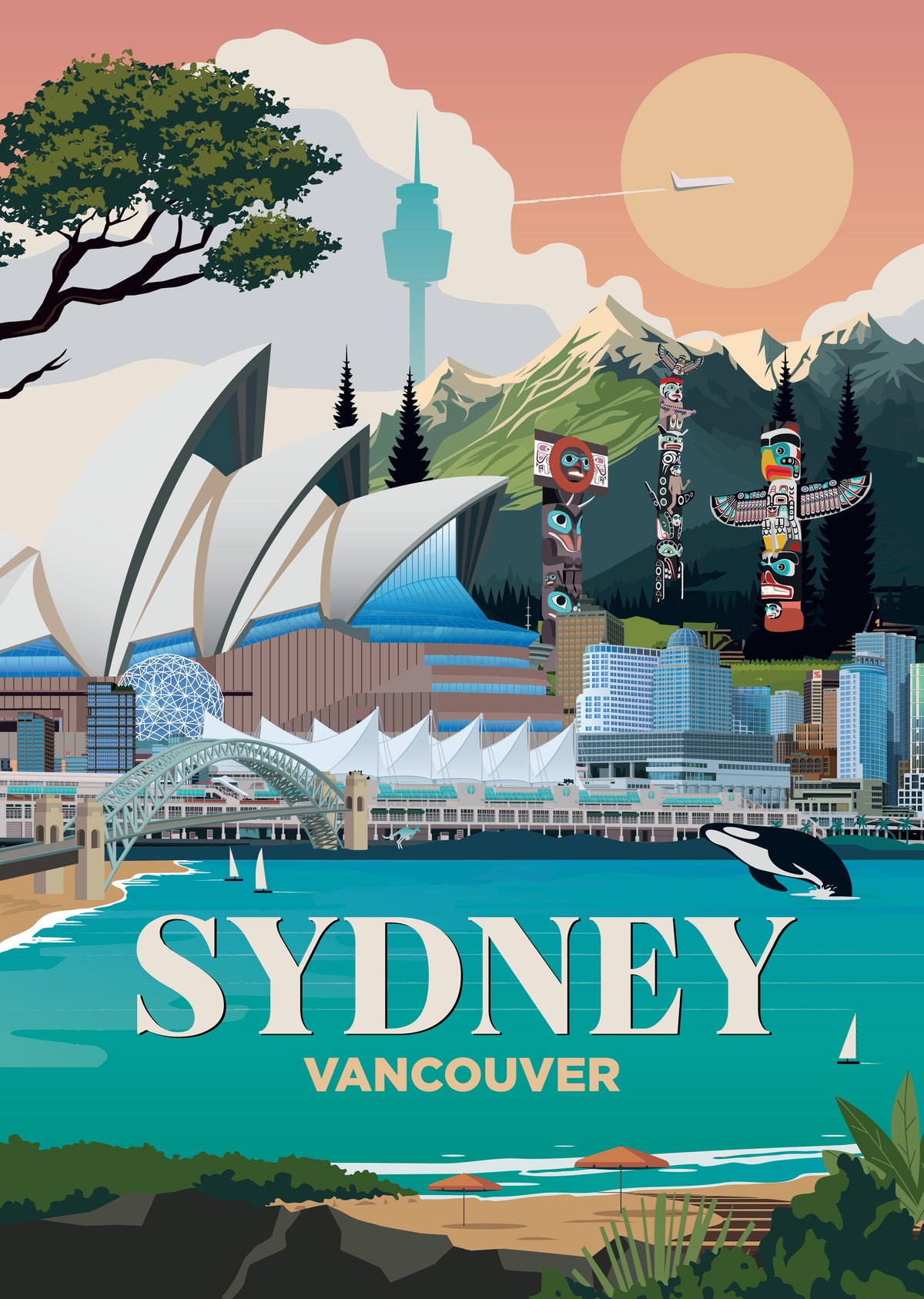 Sydney x Vancouver city skyline wall art print