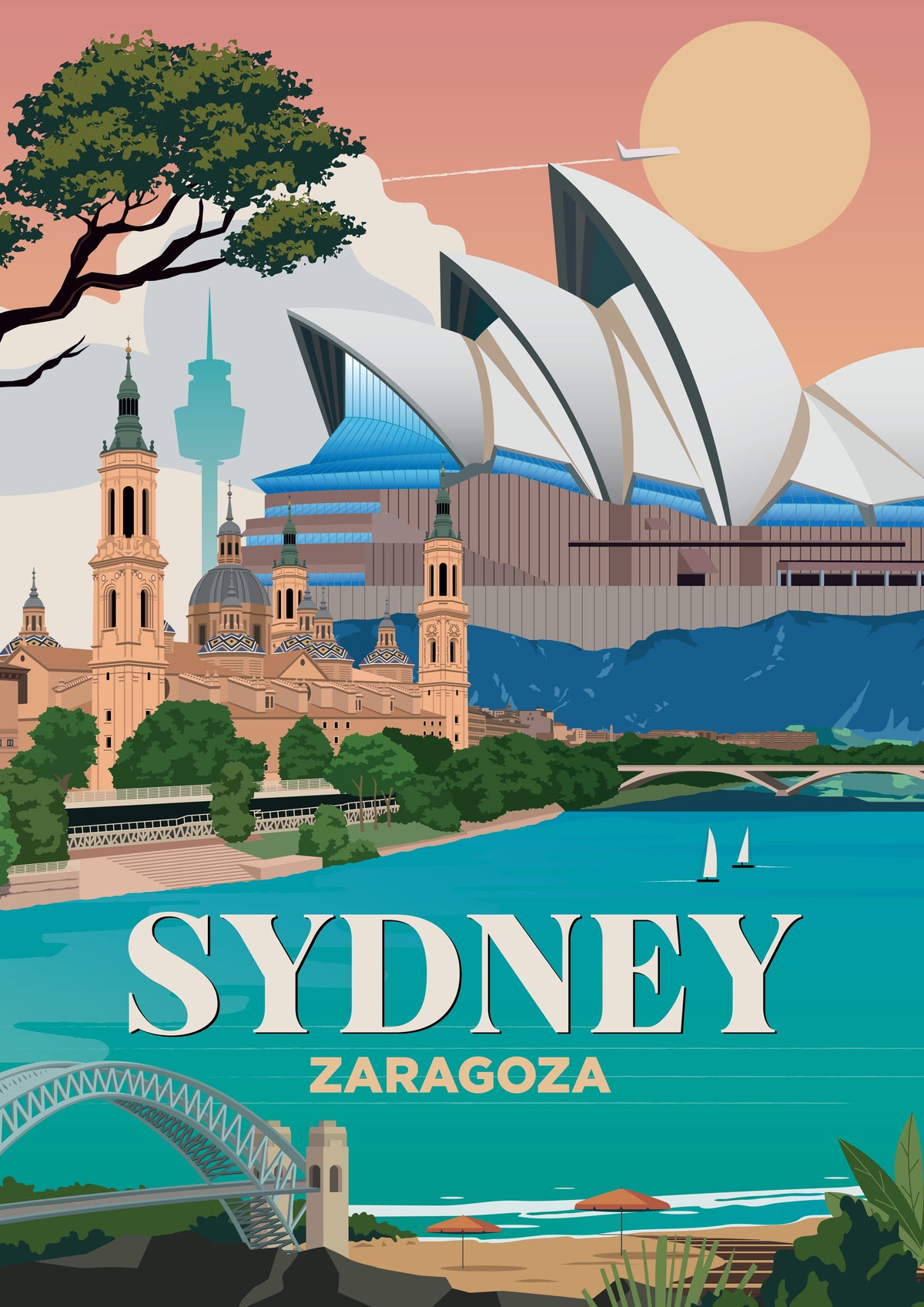 Sydney x Zaragoza city skyline wall art print