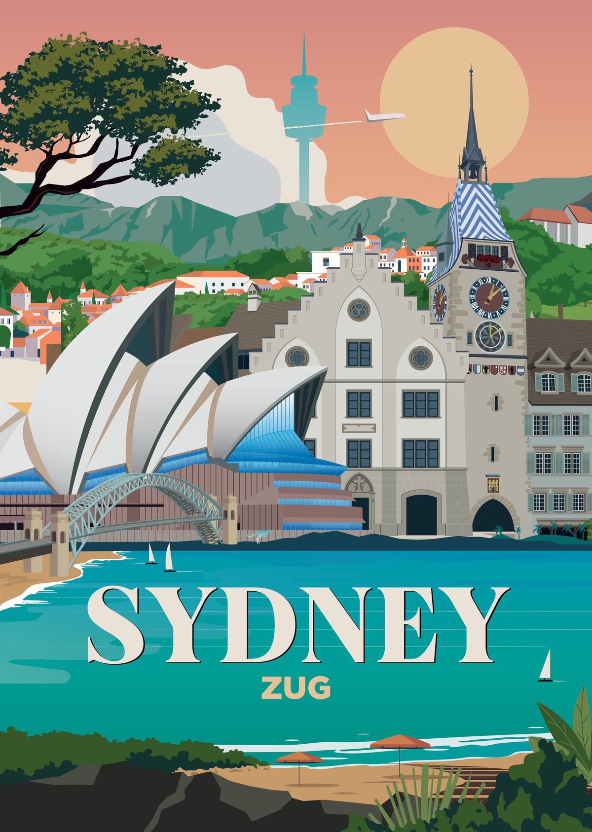 Sydney x Zug city skyline wall art print
